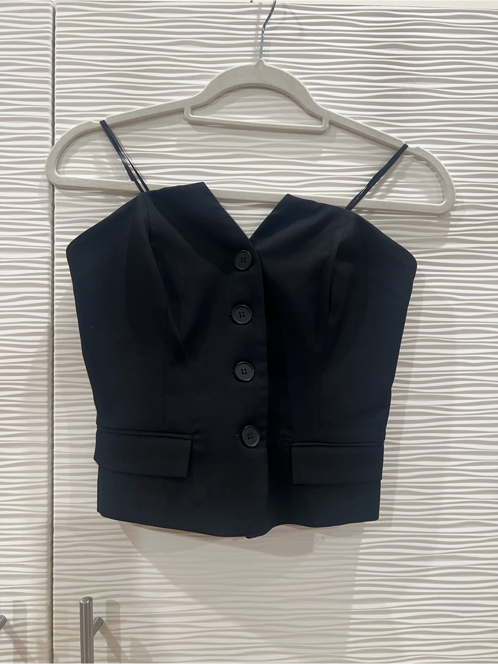 Black Button-Front Strapless Top